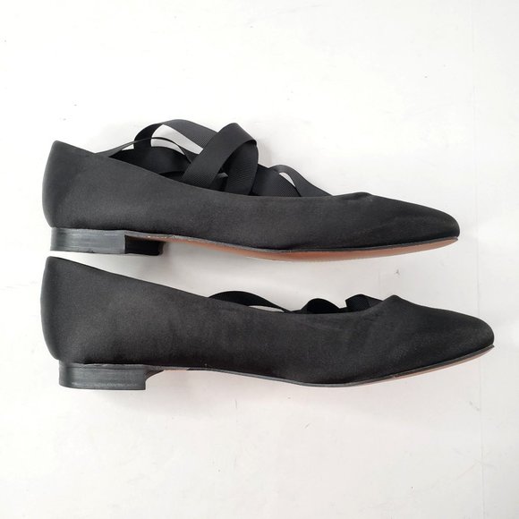 Asos Ribbon Ballerina Flats Sz 5 Black Satin Wrap Around Ankle Tie Ballet Shoes - Picture 7 of 11